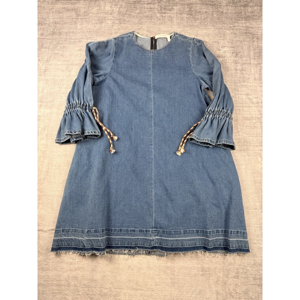 Denim Bell-Sleeve Shift Dress - Blue